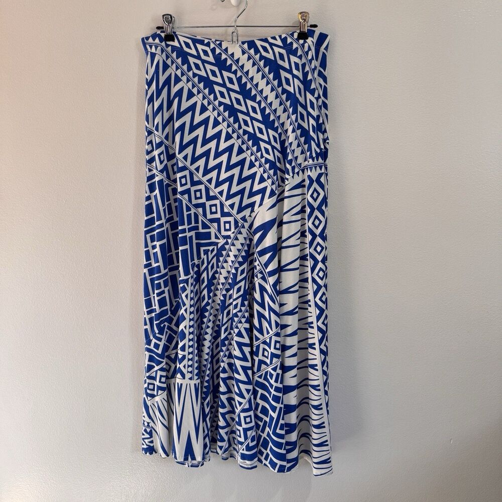Chico's Maxi Skirt 1 / M Blue White Diamond Chevron Pull On Stretch Knit Boho
